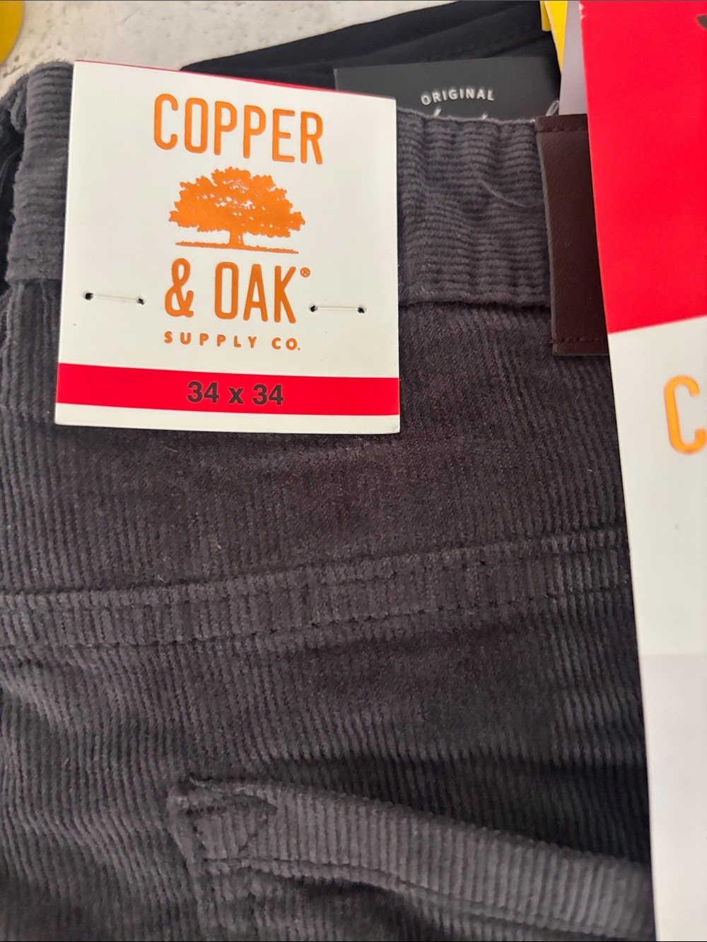 Copper &OAK Men's Stretch Corduroy Pants - Charcoal Gray 34×34 NWT